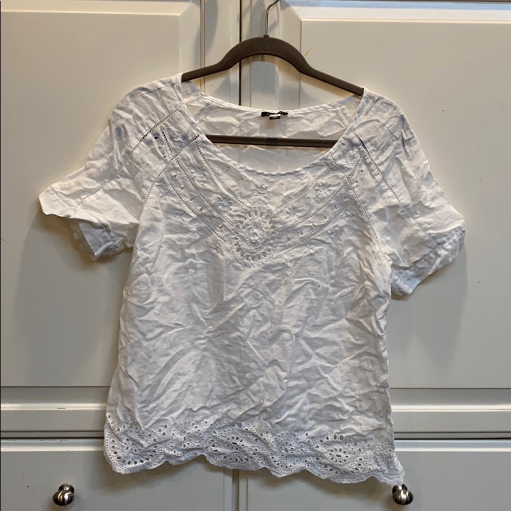 Ann Taylor - Linen Crochet White Shirt